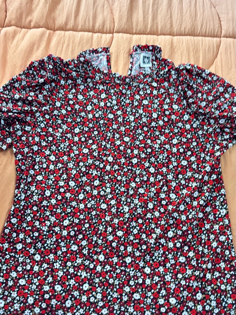 Anne Klein Red and White Floral Short-Sleeve Top